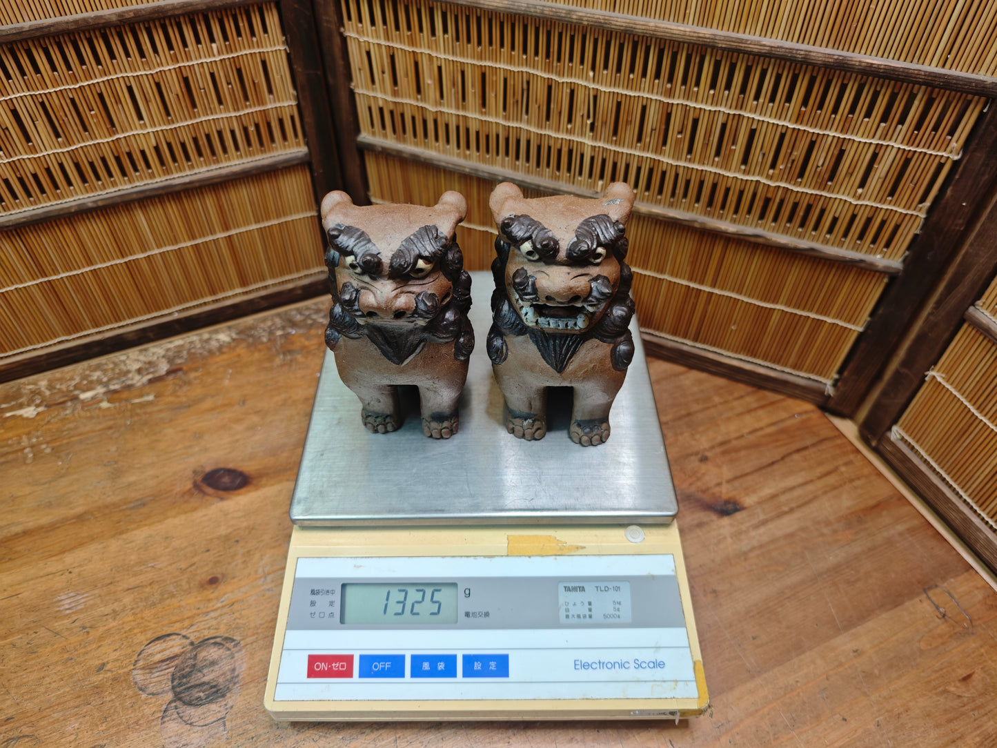Rare 1950s Okinawa Shisa Pair Red Clay Guardian Lions Folk Art Japan
