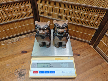 Rare 1950s Okinawa Shisa Pair Red Clay Guardian Lions Folk Art Japan