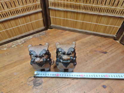 Rare 1950s Okinawa Shisa Pair Red Clay Guardian Lions Folk Art Japan
