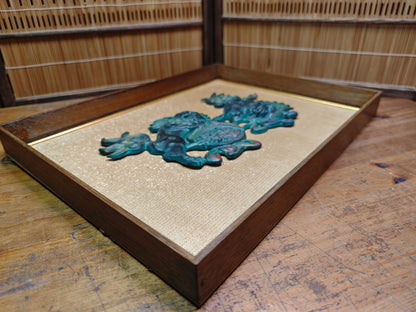 Rare 1950s Okinawan Shisa Copper Wall Art Yakisugi Frame Auction JP