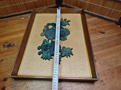 Rare 1950s Okinawan Shisa Copper Wall Art Yakisugi Frame Auction JP