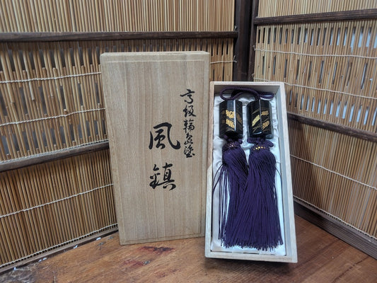 Rare 1950s Wajima-nuri Fuchin Scroll Weights Set Japanese Lacquer Box