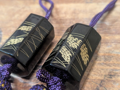 Rare 1950s Wajima-nuri Fuchin Scroll Weights Set Japanese Lacquer Box