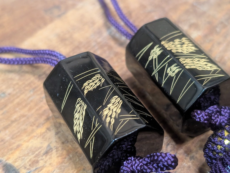 Rare 1950s Wajima-nuri Fuchin Scroll Weights Set Japanese Lacquer Box