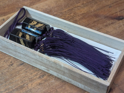 Rare 1950s Wajima-nuri Fuchin Scroll Weights Set Japanese Lacquer Box
