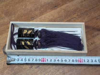 Rare 1950s Wajima-nuri Fuchin Scroll Weights Set Japanese Lacquer Box