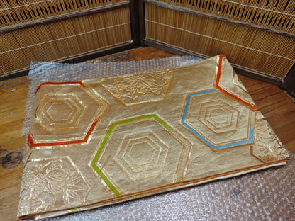 Rare 1951 Japanese Silk Kimono Obi Gold Thread Antique Table Runner Decor