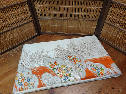 Rare 1951 Japanese Silk Kimono Obi Gold Thread Table Runner Antique Decor