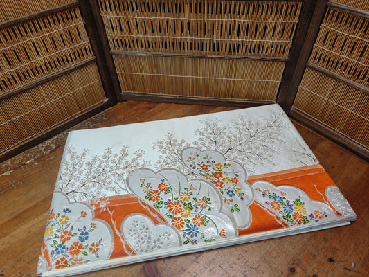 Rare 1951 Japanese Silk Kimono Obi Gold Thread Table Runner Antique Decor