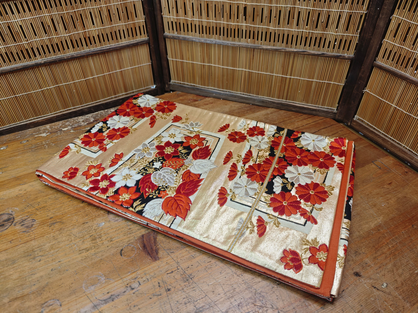 Rare 1951 Japanese Silk Kimono Obi Gold Thread Table Runner Antique Decor