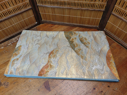 Rare 1951 Japanese Silk Kimono Obi Gold Thread Antique Table Runner Decor