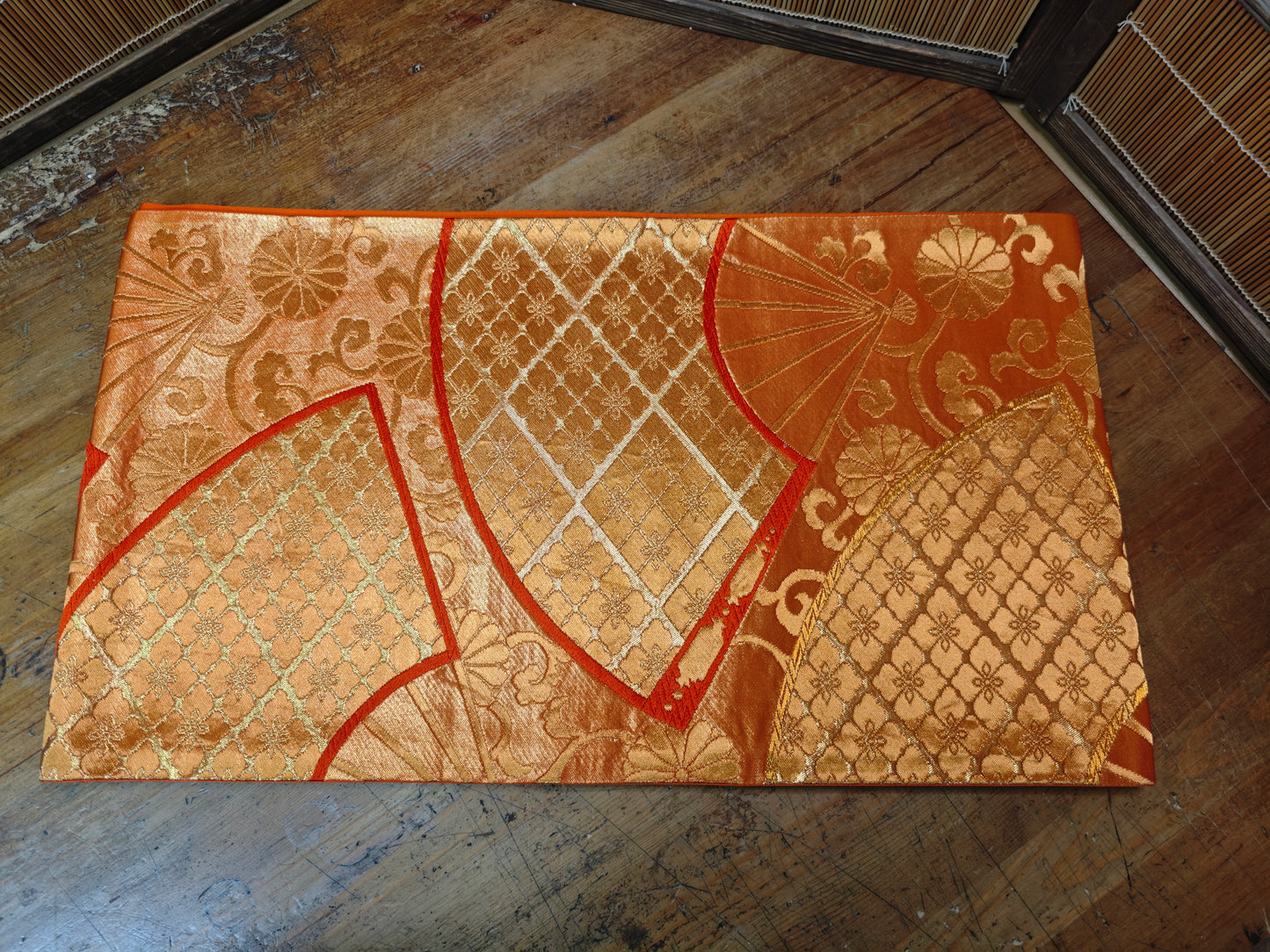 Rare 1951 Japanese Silk Kimono Obi Gold Thread Table Runner Antique Decor