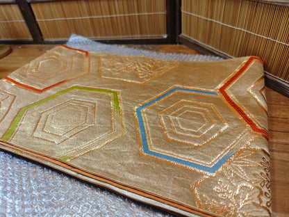 Rare 1951 Japanese Silk Kimono Obi Gold Thread Antique Table Runner Decor