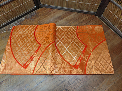 Rare 1951 Japanese Silk Kimono Obi Gold Thread Table Runner Antique Decor