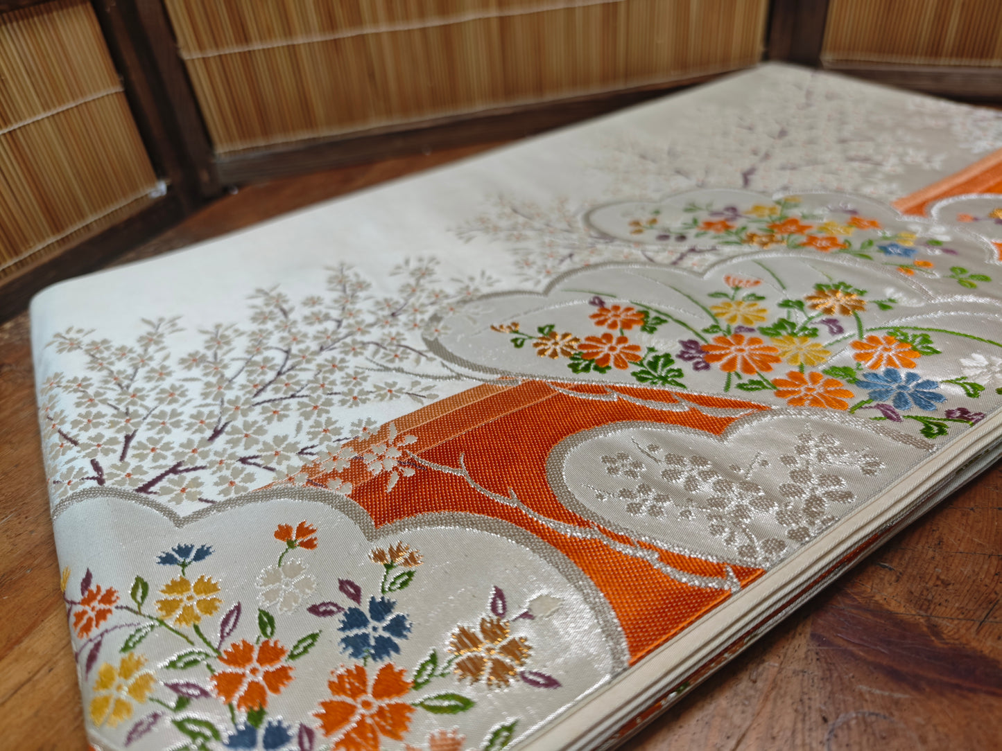 Rare 1951 Japanese Silk Kimono Obi Gold Thread Table Runner Antique Decor