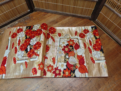Rare 1951 Japanese Silk Kimono Obi Gold Thread Table Runner Antique Decor