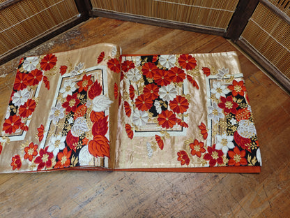 Rare 1951 Japanese Silk Kimono Obi Gold Thread Table Runner Antique Decor