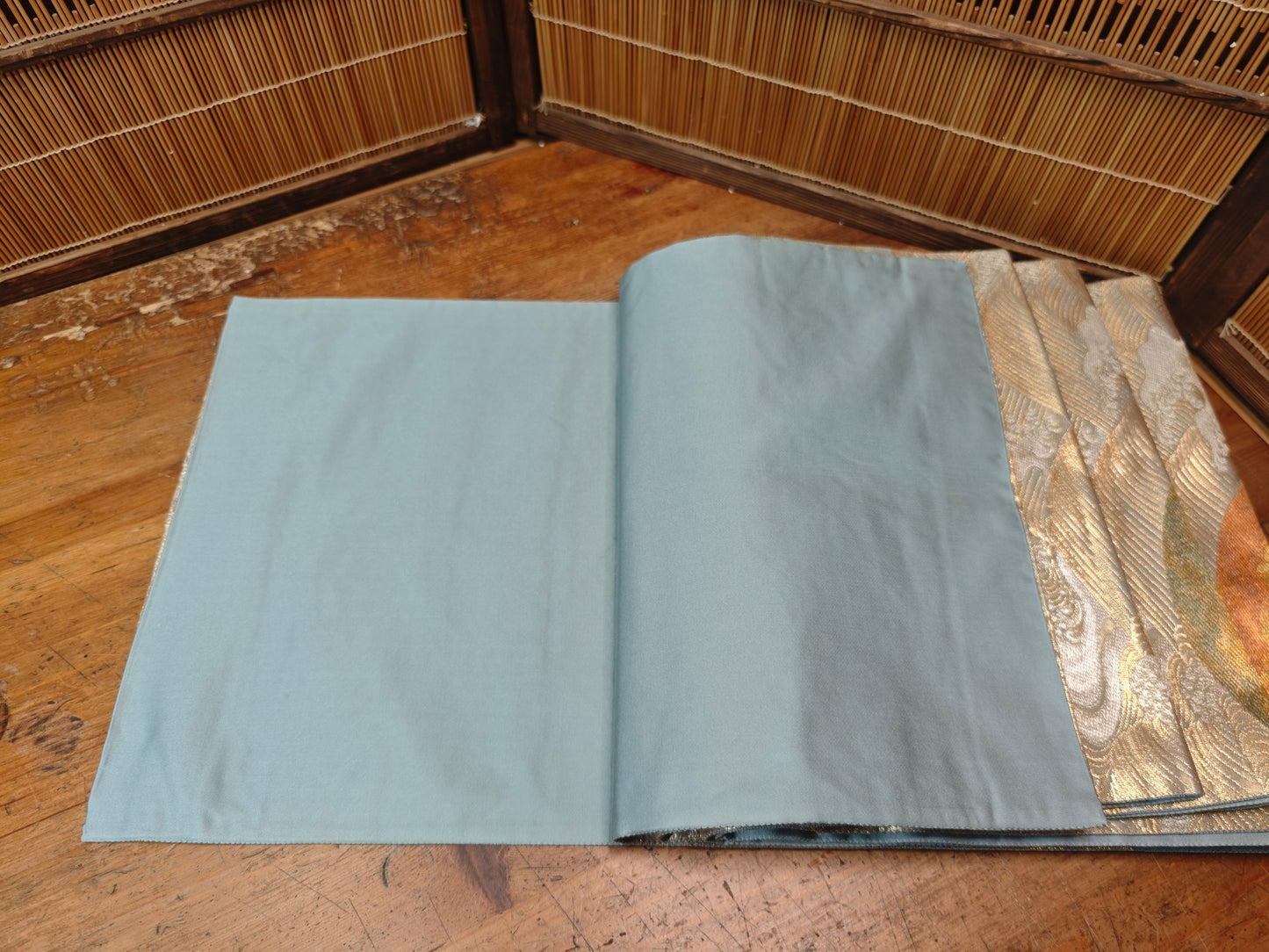 Rare 1951 Japanese Silk Kimono Obi Gold Thread Antique Table Runner Decor