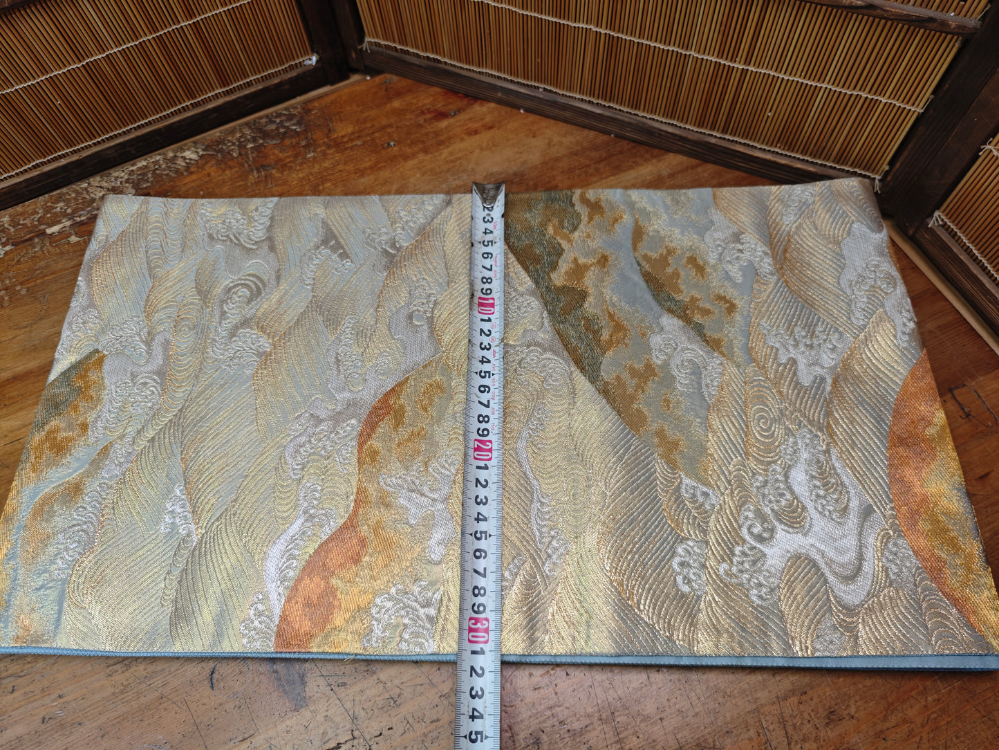 Rare 1951 Japanese Silk Kimono Obi Gold Thread Antique Table Runner Decor