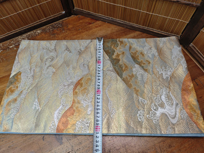Rare 1951 Japanese Silk Kimono Obi Gold Thread Antique Table Runner Decor