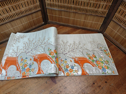 Rare 1951 Japanese Silk Kimono Obi Gold Thread Table Runner Antique Decor