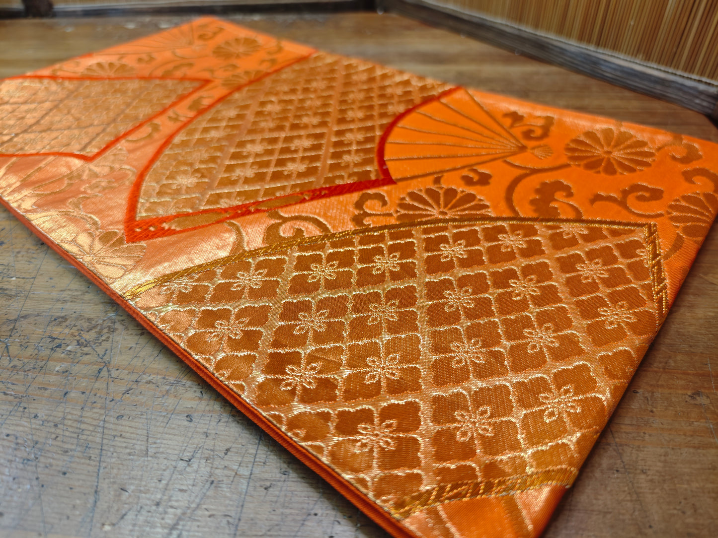 Rare 1951 Japanese Silk Kimono Obi Gold Thread Table Runner Antique Decor