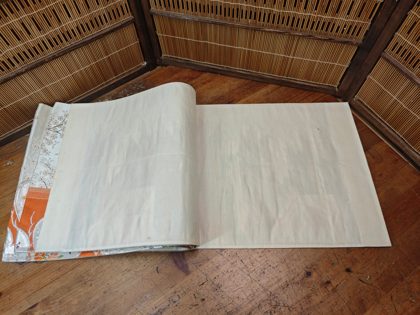 Rare 1951 Japanese Silk Kimono Obi Gold Thread Table Runner Antique Decor