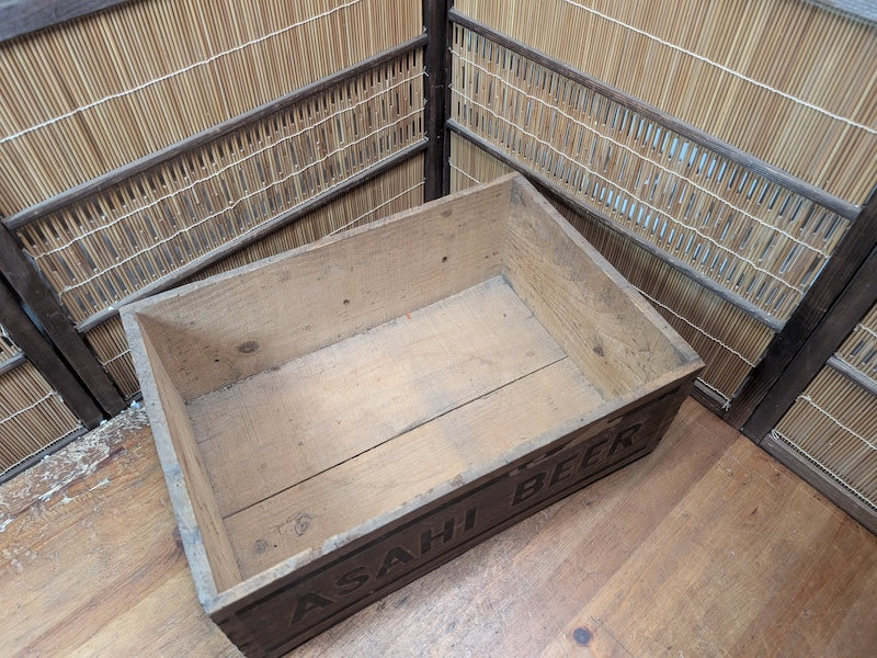 Rare 1960s Asahi Beer Wooden Crate Signed Brewery Box Japan Antique Decor