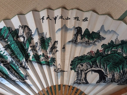 Japanese Giant Folding Fan 1.5m Hand-Painted Washi Art Signed Bamboo Frame