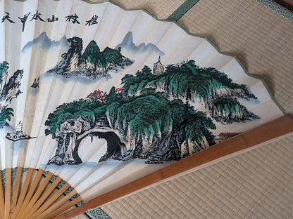 Japanese Giant Folding Fan 1.5m Hand-Painted Washi Art Signed Bamboo Frame