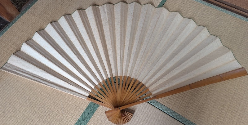 Japanese Giant Folding Fan 1.5m Hand-Painted Washi Art Signed Bamboo Frame