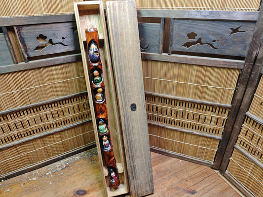 Rare 1960s Japanese Kokeshi Matsuri Bamboo Art Signed w Original Box