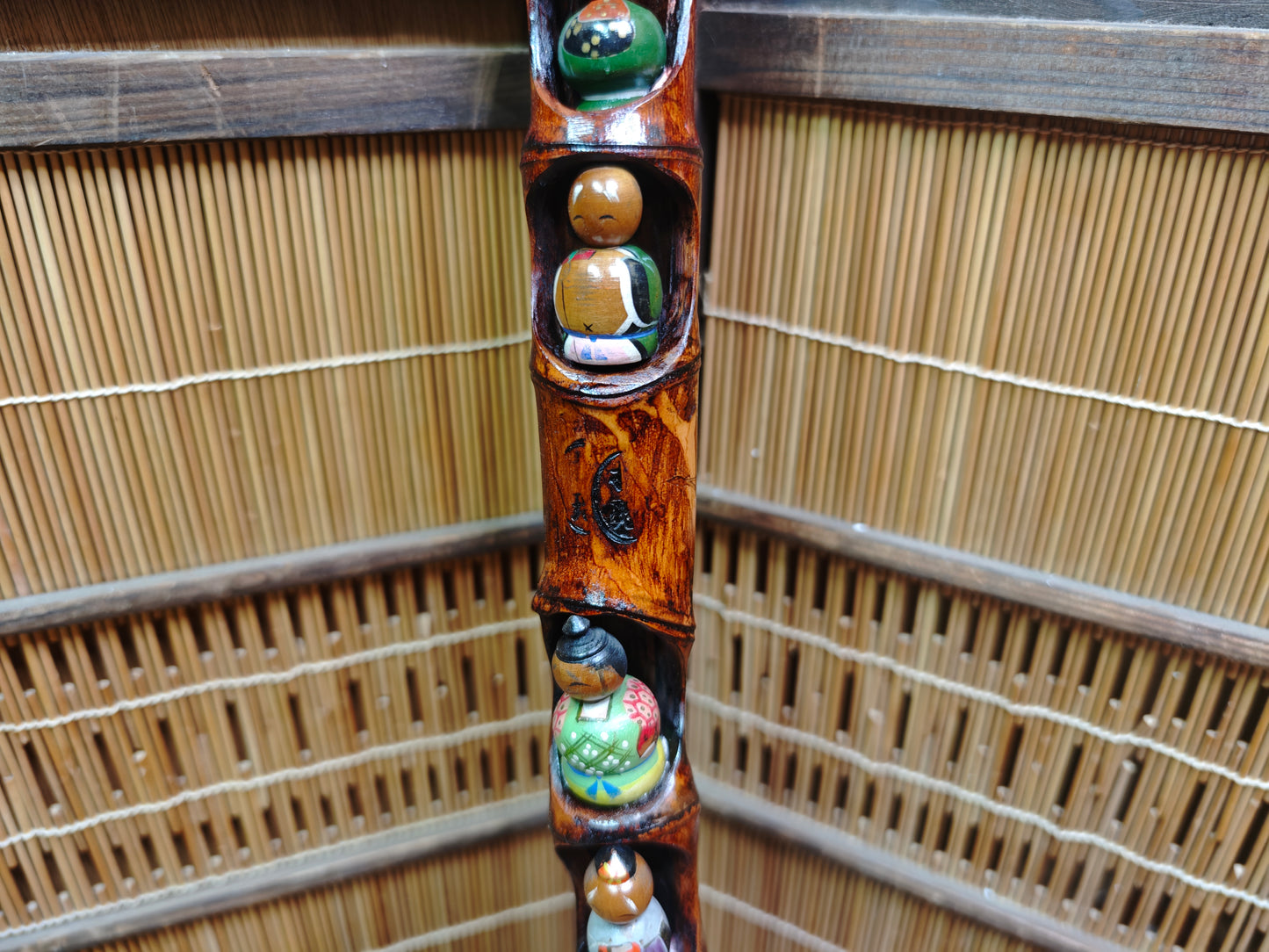 Rare 1960s Japanese Kokeshi Matsuri Bamboo Art Signed w Original Box