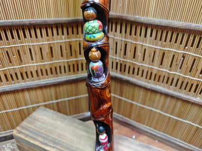 Rare 1960s Japanese Kokeshi Matsuri Bamboo Art Signed w Original Box