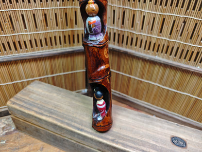 Rare 1960s Japanese Kokeshi Matsuri Bamboo Art Signed w Original Box