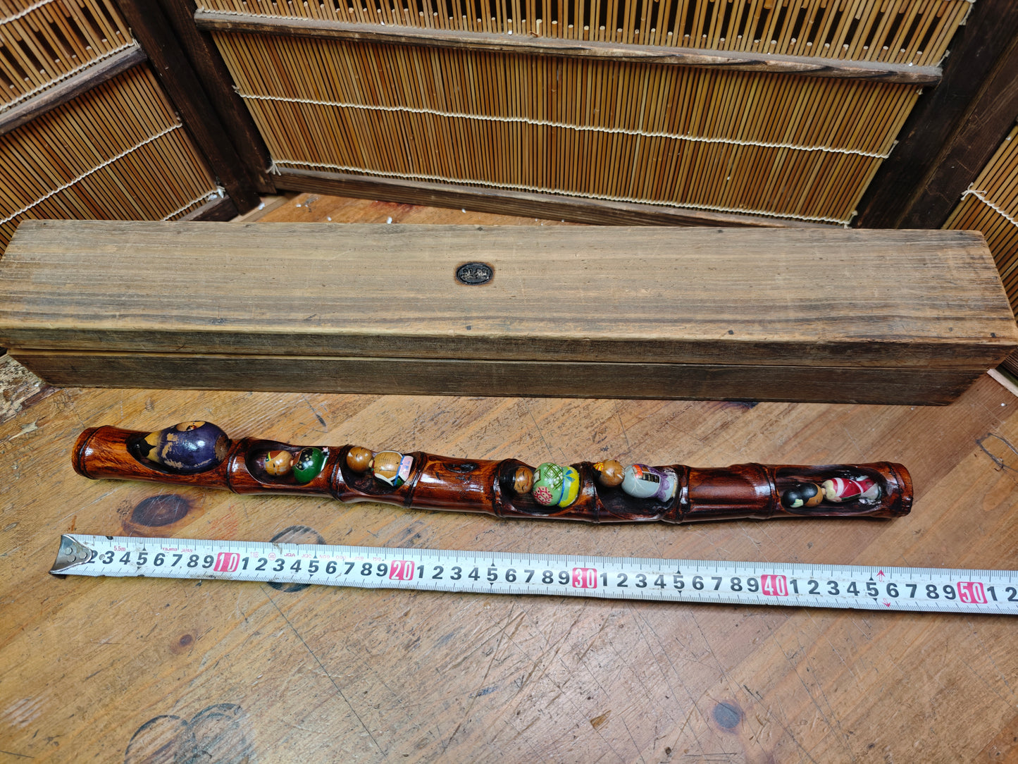 Rare 1960s Japanese Kokeshi Matsuri Bamboo Art Signed w Original Box