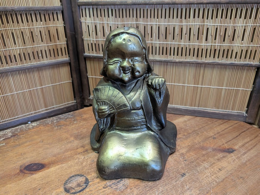 Japanese Vintage Otafuku Okimono Ceramic Statue Good Fortune Decor