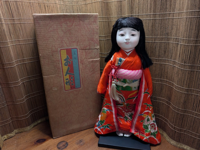 Authentic Japanese Ichimatsu Doll Silk Kimono Porcelain Girl w/Box