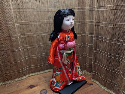 Authentic Japanese Ichimatsu Doll Silk Kimono Porcelain Girl w/Box