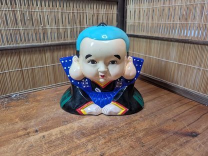Vintage Japanese Fukusuke Piggy Bank Lucky Doll Ceramic Bank