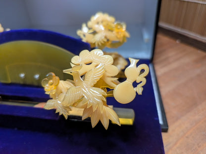 Vintage Japanese Kanzashi Set 1970s Floral Hairpins Comb Box Rare