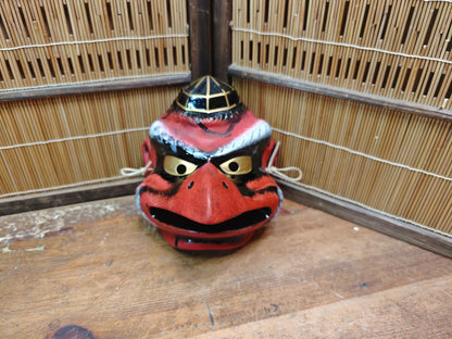 Rare Japanese Karasu Tengu Mask Handmade Pottery Folk Art Decor