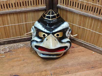 Rare Japanese Karasu Tengu Mask Handmade Pottery Folk Art Showa Era