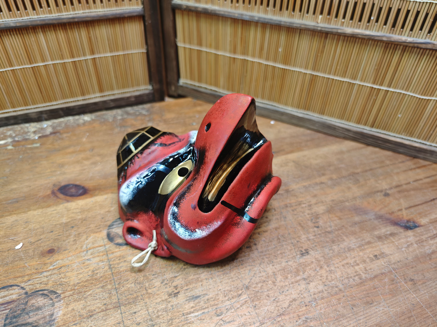 Rare Japanese Karasu Tengu Mask Handmade Pottery Folk Art Decor