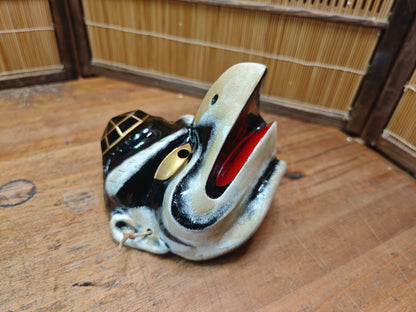 Rare Japanese Karasu Tengu Mask Handmade Pottery Folk Art Showa Era