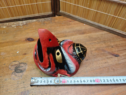 Rare Japanese Karasu Tengu Mask Handmade Pottery Folk Art Decor