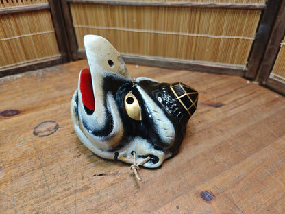 Rare Japanese Karasu Tengu Mask Handmade Pottery Folk Art Showa Era
