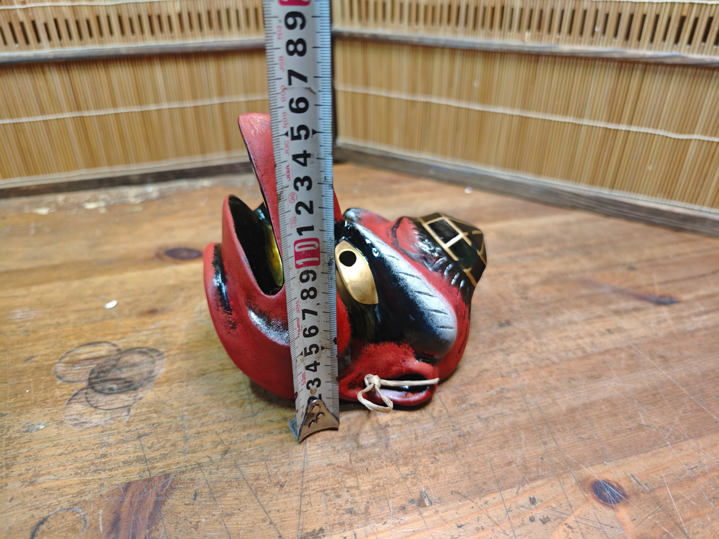 Rare Japanese Karasu Tengu Mask Handmade Pottery Folk Art Decor