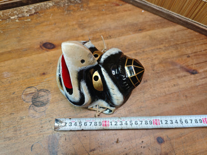 Rare Japanese Karasu Tengu Mask Handmade Pottery Folk Art Showa Era