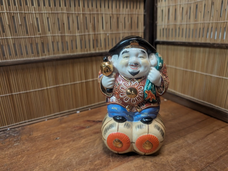 Japanese Kutani Daikokuten Seven Lucky God Figurine Wealth Art